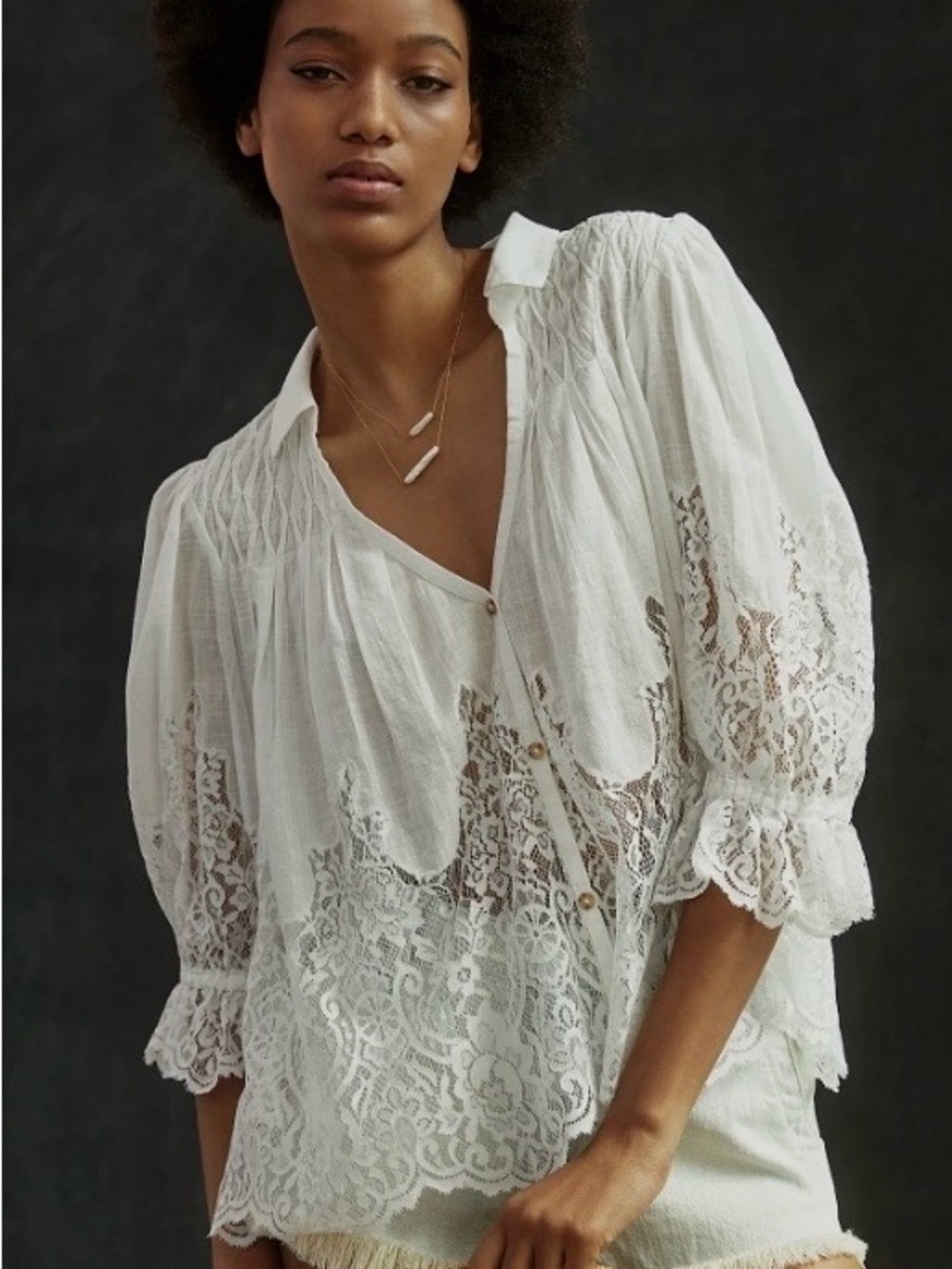 Anthropologie White Lace Peasant Top